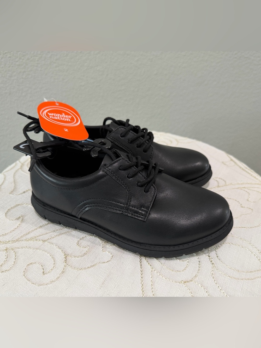 wonder nation Boys' Black Lace-Up Dress Shoes